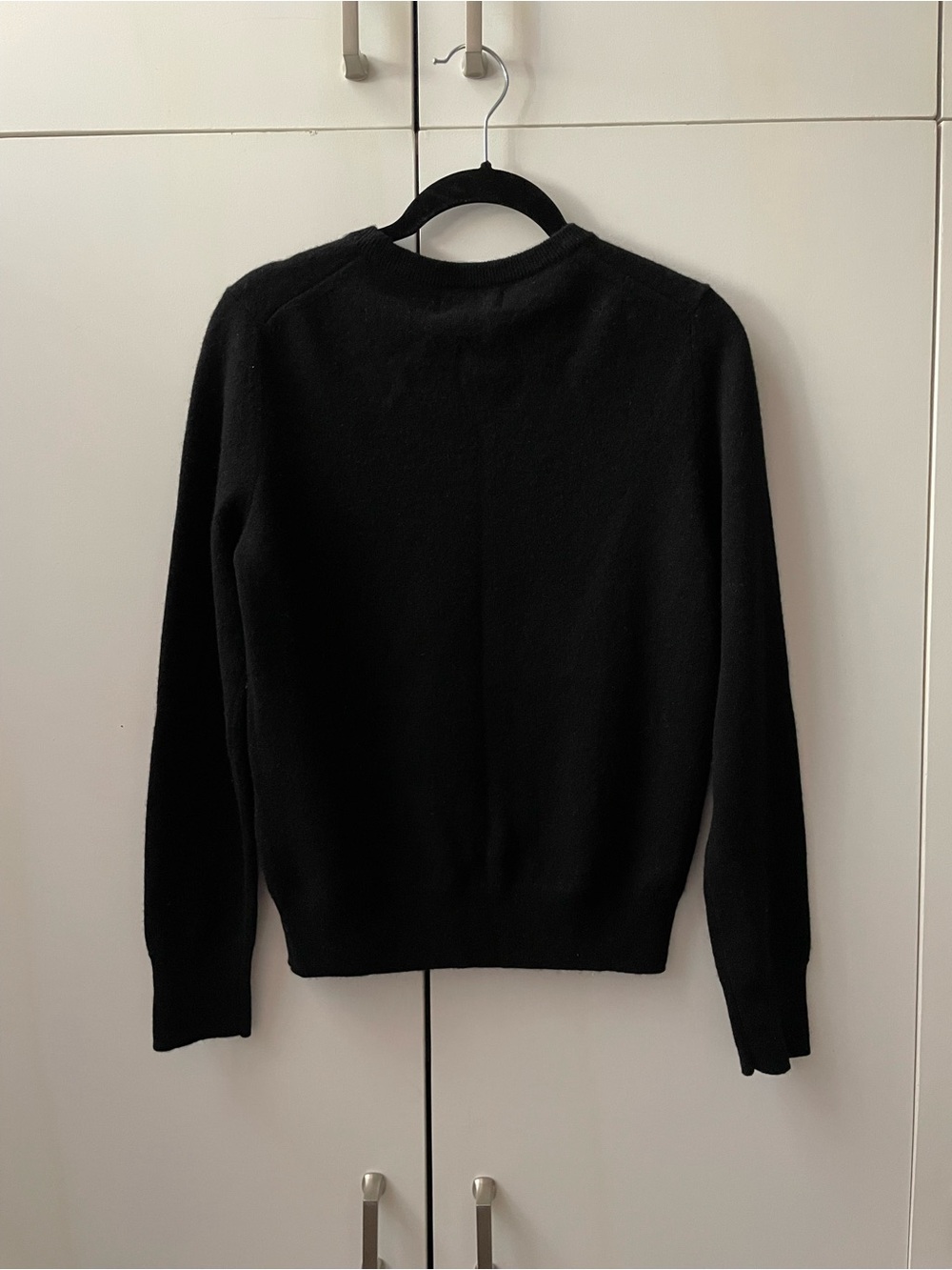 Naadam Black Lightweight Long Sleeve Crewneck Cashmere Sweater with Smiley Patch - Picture 6 of 10